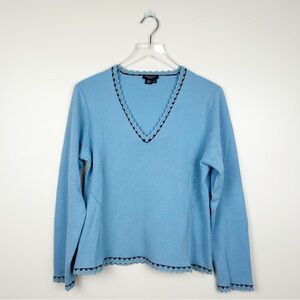 Magaschoni Cashmere Blue V Neck Sweater Sz XL